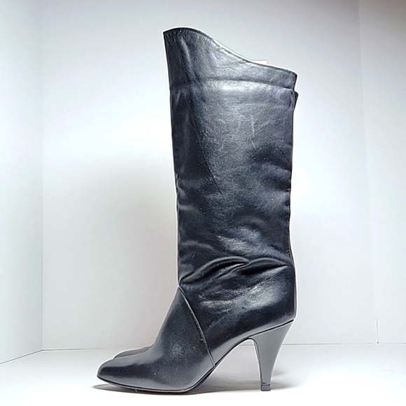 Mister Shoes Markon Footwear Heeled Boots Black Leather Calf Length Pull-On 6.5M - Picture 7 of 14